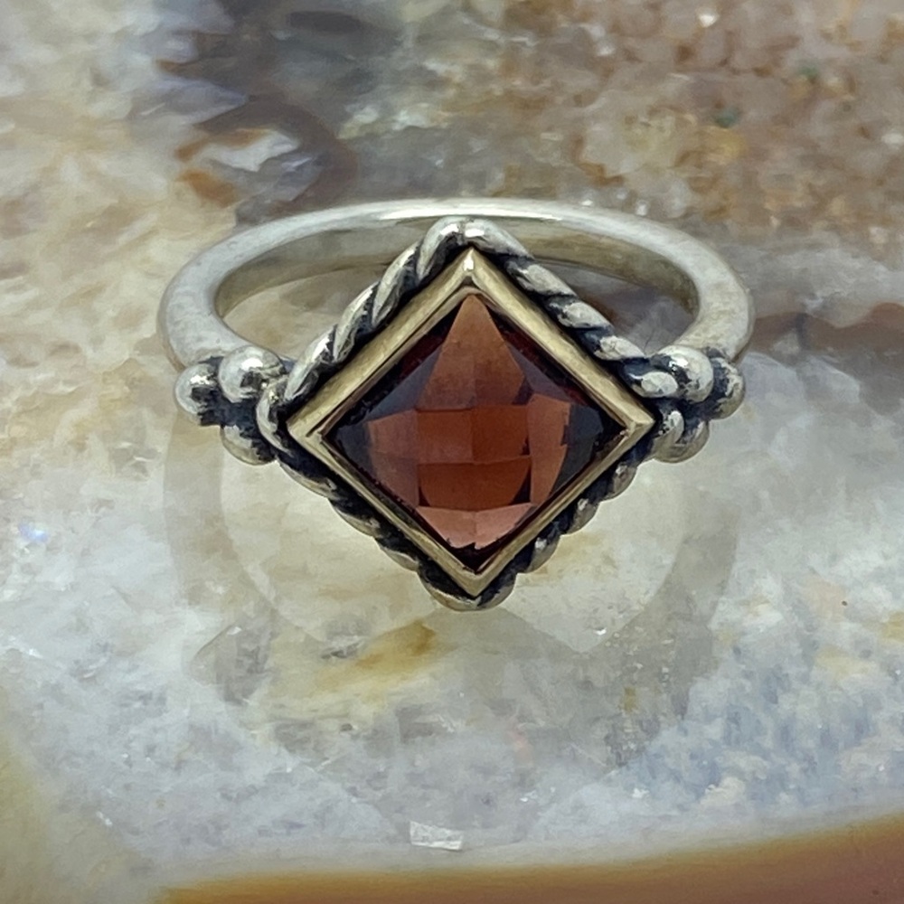 James Avery Sterling Silver 14k Alessandra garnet ring size 6